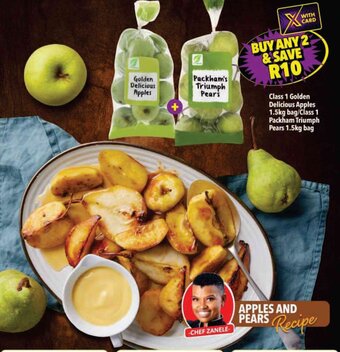 Shoprite Class 1 Golden Delicious Apples 1.5kg bag/Class 1 Packham Triumph Pears 1.5kg bag offer