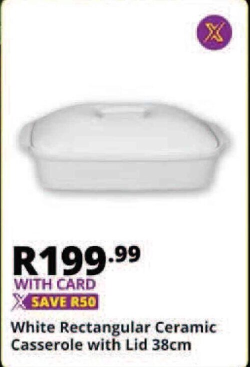White Rectangular Ceramic Casserole with Lid 38cm offer at Shoprite