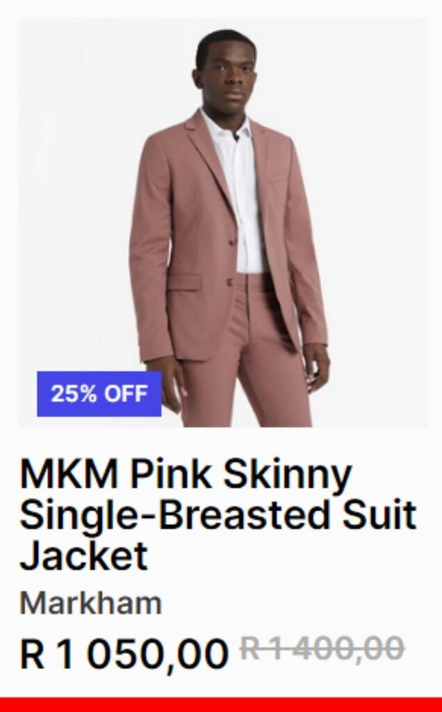 Mkm pink skinny singlebreasted suit jacket offer at Markham