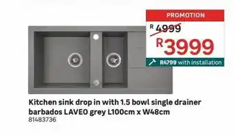 Leroy Merlin Kitchen sink drop in with 1.5 bowl singer drainer barbados laveo grey offer