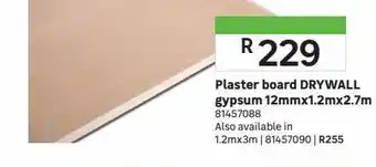 Leroy Merlin Plaster board drywall gypsum 12mm x 1.2m x 2.7m offer