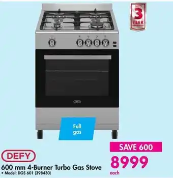 Makro DEFY 600 mm 4-Burner Turbo Gas Stove • Model: DGS 601 (398430) offer