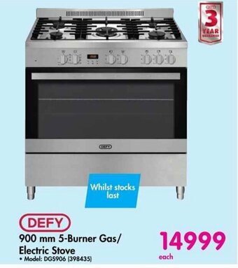Makro DEFY 900 mm 5-Burner Gas/ Electric Stove offer
