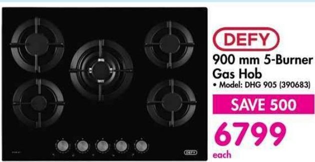 DEFY 900 mm 5-Burner Gas Hob offer at Makro