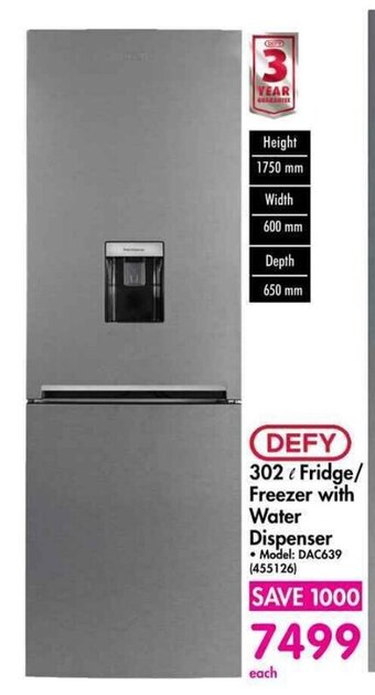 defy 323l bottom freezer fridge