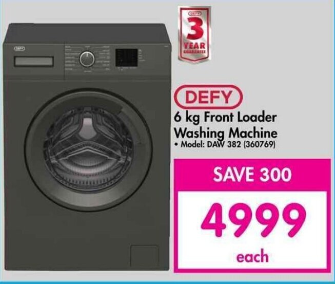 DEFY 6 kg Front Loader Washing Machine offer at Makro