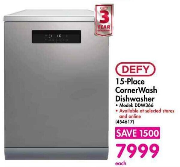 DEFY 15Place CornerWash Dishwasher offer at Makro