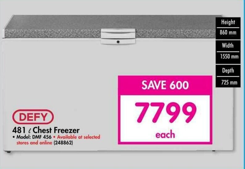 DEFY 481L Chest Freezer offer at Makro