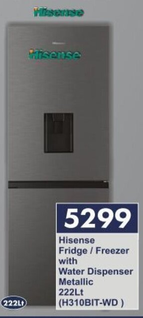 President Hyper Hisense Fridge/Freezer with Water Dispenser Metallic 222Lt (H310BIT-WD) offer
