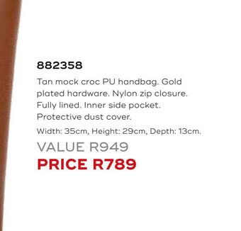 Tan mock croc pu handbag