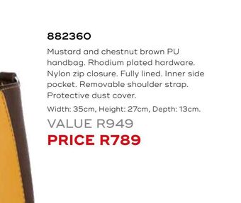 Mustard and chestnut brown pu handbag