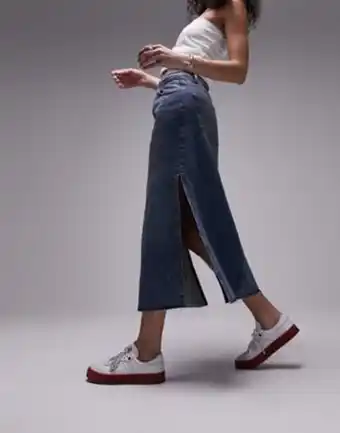 Asos Topshop denim midi skirt with splits in mid blue offer