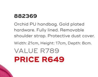 Honey Fashion Accessories Orchid pu handbag. gold plated hardware offer