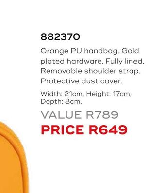 Orange pu handbag. gold plated hardware.