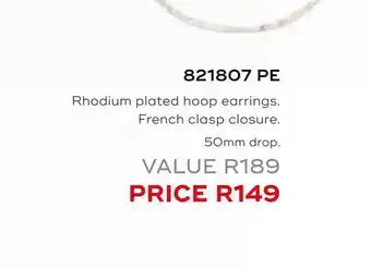 Honey Fashion Accessories Rhodium plated hoop earrings french clasp closure offer