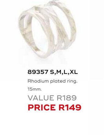 Honey Fashion Accessories Rhodium plated ring 15mm offer