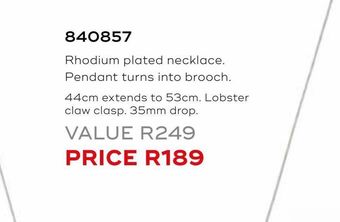 Honey Fashion Accessories Rhodium plated necklace pendant turns into brooch offer