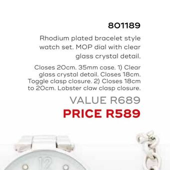 Honey Fashion Accessories Rhodium plated bracelet style watch set offer