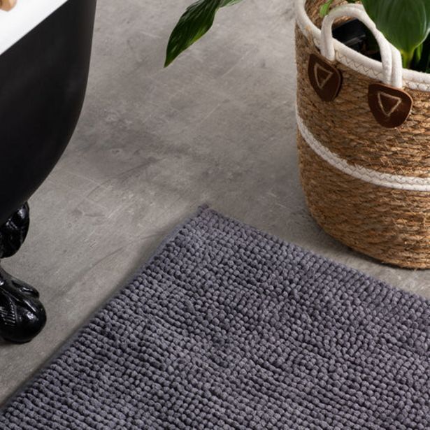 Chenille micro bath mat dark grey offer at Whitehouse