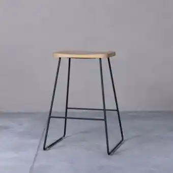 Industrial counter stool with natural oak seat