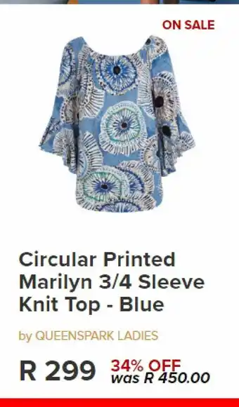 Circular printed marilyn 3/4 sleeve knit top blue