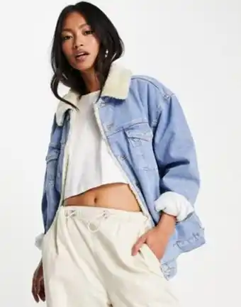 Asos Asos design borg denim jacket in washed blue offer