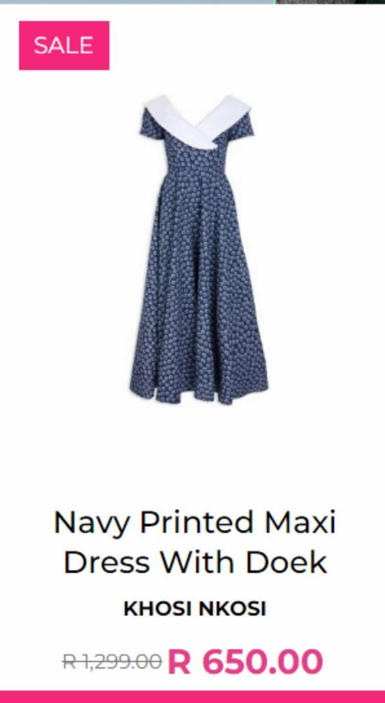 Navy printed maxi dress with doek offer at YDE