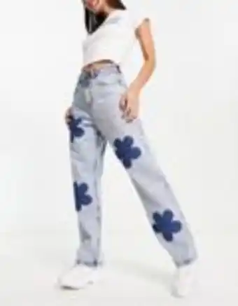 Daisy street relaxed jeans with patchwork daisy applique