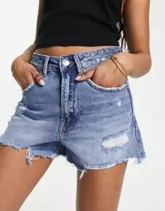Asos Stradivarius denim short with rips in medium blue offer
