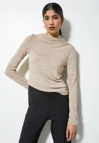 Soft touch draped funnel neck top  - latte