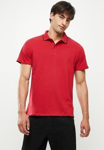 Pique short sleeve tape polo - red
