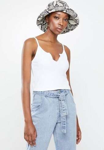 Notch neck rib cami - white