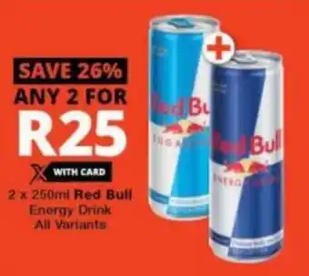 Checkers Hyper 2 x 250ml Red Bull Energy Drink All Variants offer