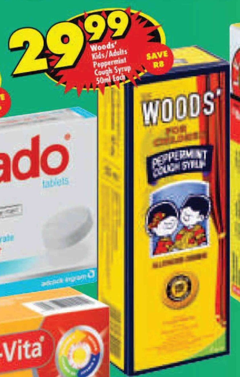Woods Kids/Adults Peppermint Cough Syrup 50ml Each offer at Shoprite