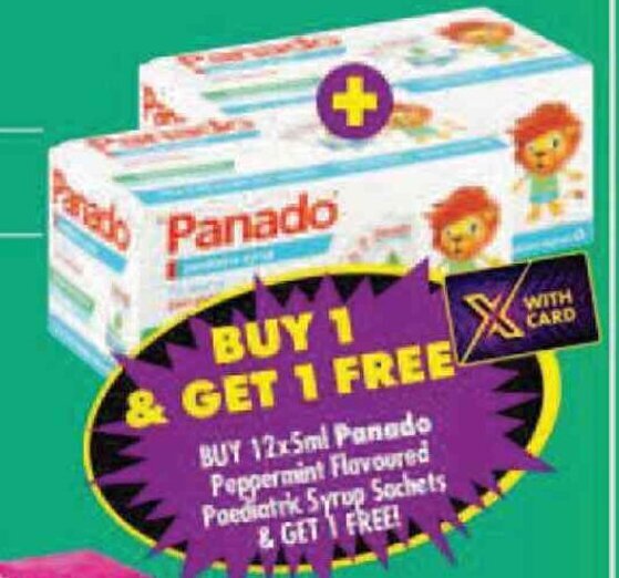 BUY 12x5ml Panado Peppermint Flavoured Paediatric Syrop Sachets & GET