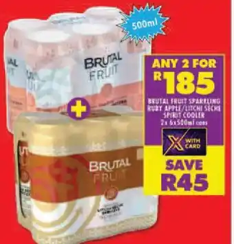 Shoprite BRUTAL FRUIT SPARKLING RUBT APPLE/LITCHI SECHE SPIRIT COOLER 2x6x500ml cans offer