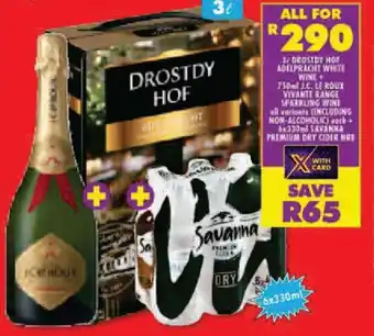 Shoprite 3L DROSIDY HOT ADELPRACHT WHITE WINE + 750ml J.C. LE ROUX VIVANTE RANGE SPARKLING WINE all variants (INCLUDING NON-ALCOHOLIC) offer