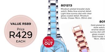 Honey Fashion Accessories Rhodium plated bracelet style watch offer