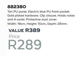 Tan pu purse. electric blue pu front pocket