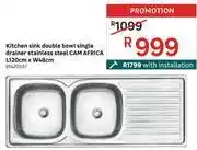 Leroy Merlin Cam africa kitchen sink double bowl single drainer stainless steel l120cm x w48cm 81420537 offer