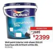 Leroy Merlin Dulux wall paint interior mid sheen luxurious silk brilliant white 81416456-20l offer