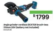 Dexter 20v cordless brush-less angle grinder (battery not included)