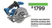 Dexter 20v cordless electric circular saw (battery not included)