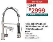 Leroy Merlin Delinia mixer tap spring neck brushed nickel h46cm spout reach 31cm 81444289 offer