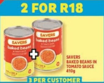 Usave SAVERS BAKED BEANS IN TOMATO SAUCE 410g offer