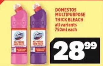 Usave DOMESTOS MULTIPURPOSE THICK BLEACH all variants 750ml each offer