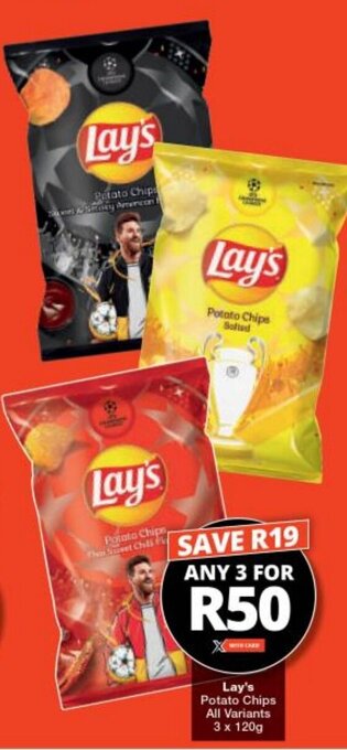 Checkers Lay's Potato Chips All Variants 3 x 120g offer