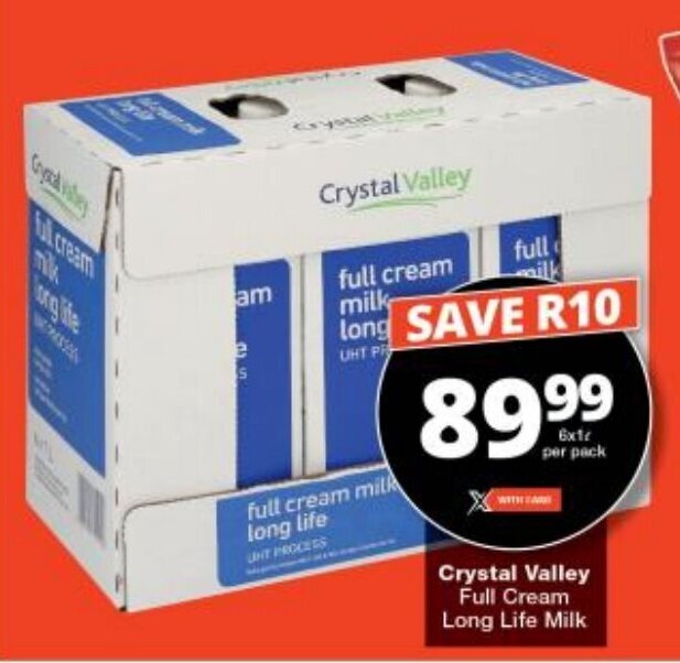 Crystal Valley Full Cream Long Life Milk offer at Checkers