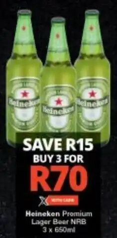 Checkers Heineken Promium Lager Boor NRB 3 x 650ml offer