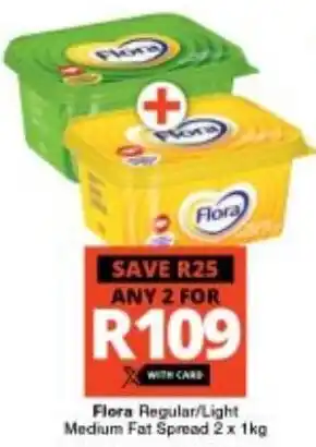 Checkers Flora Regular/Light Medium Fat Spread 2 x 1kg offer